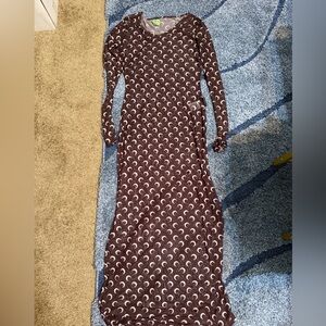 Marine Serre Brown Long Sleeve Dress with Crescent Pattern